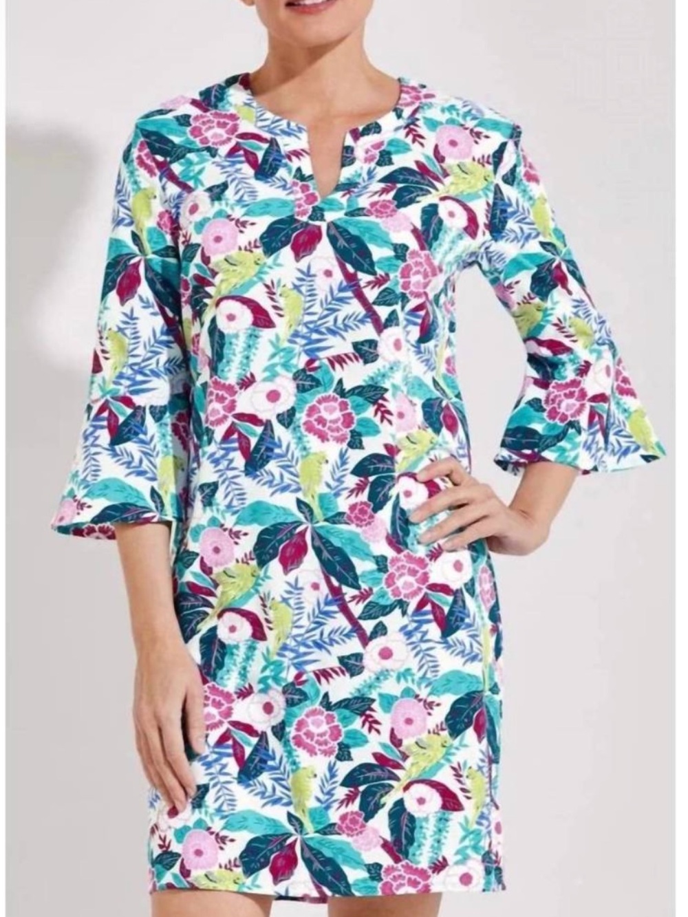 Coolibar cannes tunic dress in white tropical rainforest